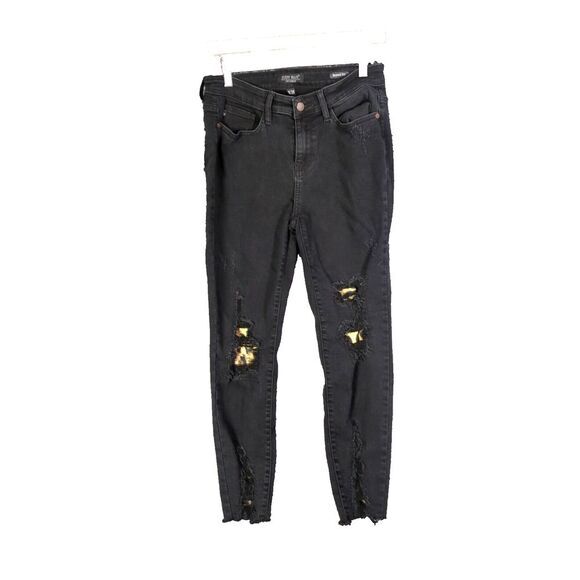 JUDY BLUE Skinny Fit Jeans Womens SZ 9/29x26 Dark Wash Distressed Raw Hem Grunge - Picture 1 of 11
